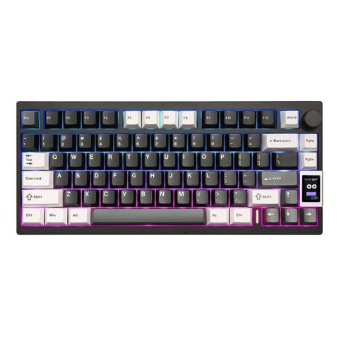 YUNZII AL80 QMK Aluminum Wireless Mechanical Keyboard w/ LCD Screen - Black - Cocoa Cream V2 Switch