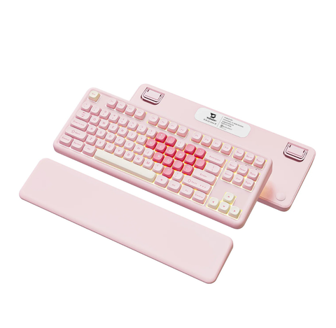 YUNZII B87 Mechanical Keyboard with Wrist Rest (Pink) (Cocoa Cream V2 Switch)