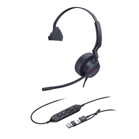 Yealink UH44 Wired Mono Business Computer Headset with AI Noise Cancelling Mic & USB-C & A, Teams Certified
