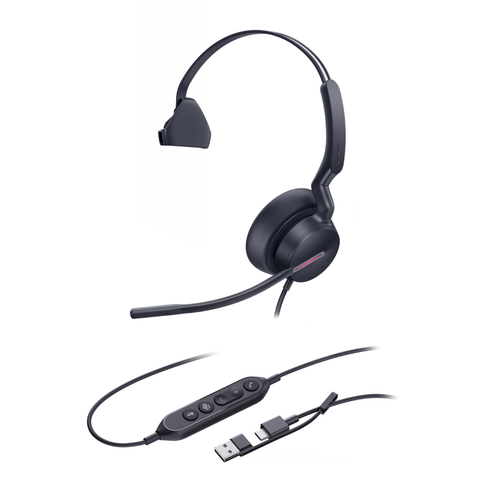 Yealink UH46 Wired Mono Business Computer Headset with AI Noise Cancelling Mic & USB-C & A, Teams Certified