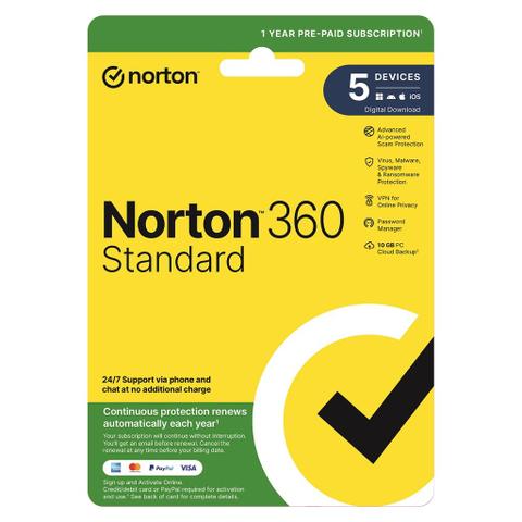 NORTON 360 STANDARD 10GB AU 1 USER 5 DEVICE 12MO