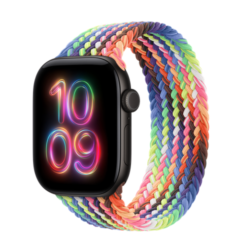 Apple Watch Series 12 GPS + Cellular, 42mm Black Aluminium Case with Pride Edition Braided Solo Loop