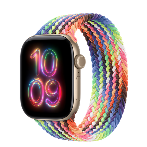 Apple Watch Series 12 GPS + Cellular, 42mm Light Gold Aluminium Case with Pride Edition Braided Solo Loop