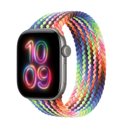 Apple Watch Series 12 GPS + Cellular, 42mm Space Grey Aluminium Case with Pride Edition Braided Solo Loop