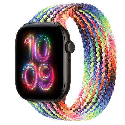 Apple Watch Series 12 GPS, 46mm Black Aluminium Case with Pride Edition Braided Solo Loop
