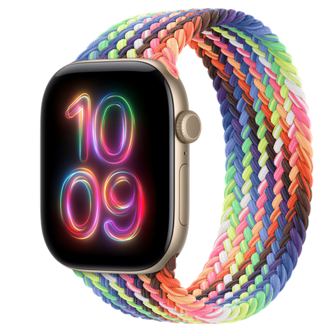Apple Watch Series 12 GPS, 46mm Light Gold Aluminium Case with Pride Edition Braided Solo Loop