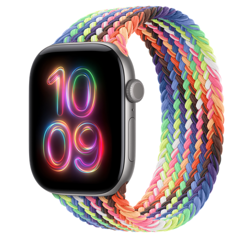 Apple Watch Series 12 GPS, 46mm Space Grey Aluminium Case with Pride Edition Braided Solo Loop