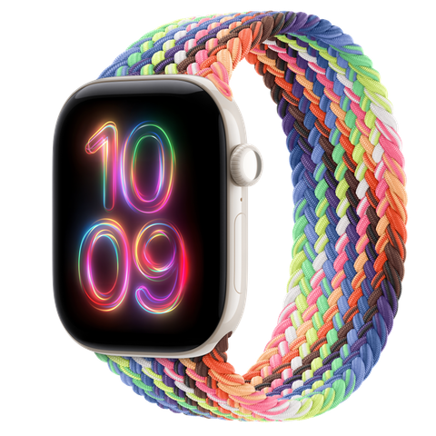 Apple Watch Series 12 GPS + Cellular, 46mm Pearl White Ceramic Case with Pride Edition Braided Solo Loop