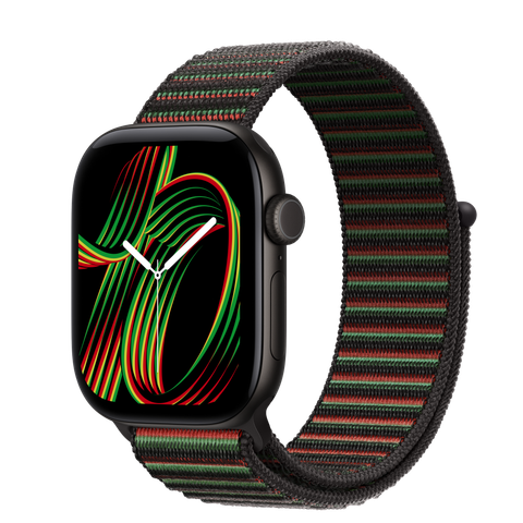Apple Watch Series 12 GPS, 42mm Black Aluminium Case with Black Unity Sport Loop — Unity Rhythm