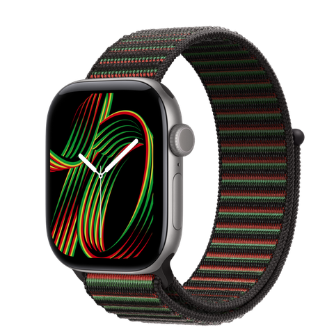 Apple Watch Series 12 GPS + Cellular, 42mm Space Grey Aluminium Case with Black Unity Sport Loop — Unity Rhythm