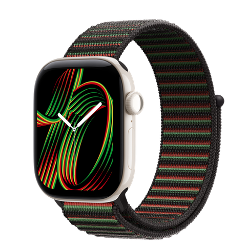 Apple Watch Series 12 GPS + Cellular, 42mm Pearl White Ceramic Case with Black Unity Sport Loop — Unity Rhythm