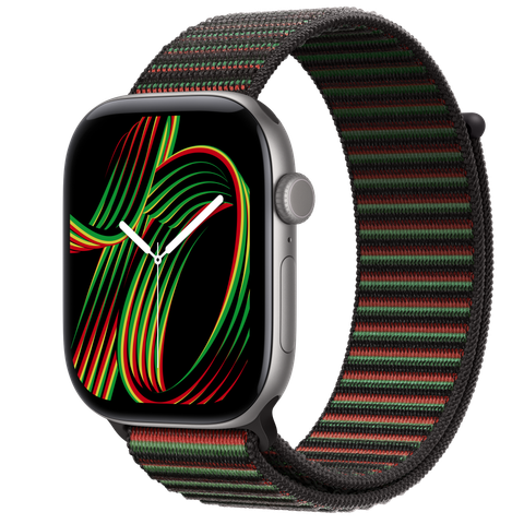 Apple Watch Series 12 GPS, 46mm Space Grey Aluminium Case with Black Unity Sport Loop — Unity Rhythm