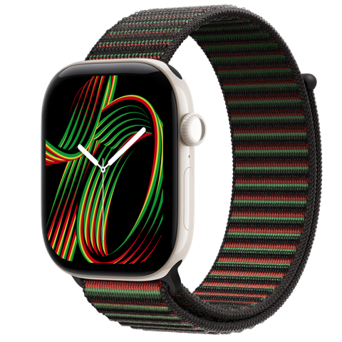 Apple Watch Series 12 GPS + Cellular, 46mm Pearl White Ceramic Case with Black Unity Sport Loop — Unity Rhythm