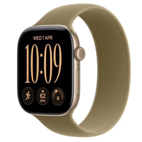 Apple Watch Series 12 GPS + Cellular, 46mm Light Gold Aluminium Case with Olive Solo Loop