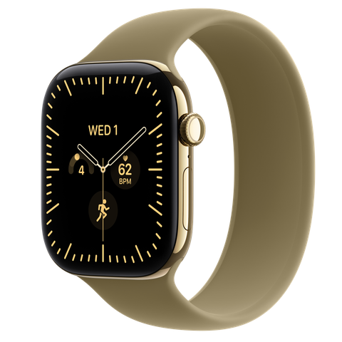 Apple Watch Series 12 GPS + Cellular, 46mm Radiant Gold Titanium Case with Olive Solo Loop