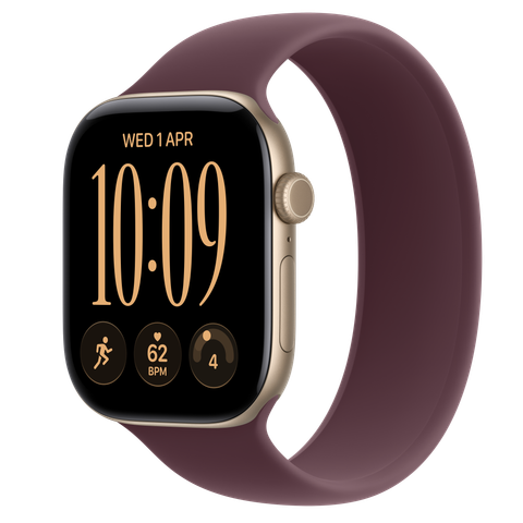Apple Watch Series 12 GPS + Cellular, 46mm Light Gold Aluminium Case with Burgundy Solo Loop