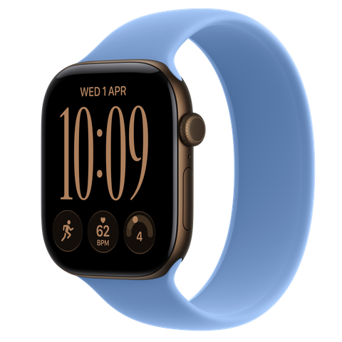 Apple Watch Series 12 GPS, 46mm Dark Bronze Aluminium Case with Wildflower Blue Solo Loop