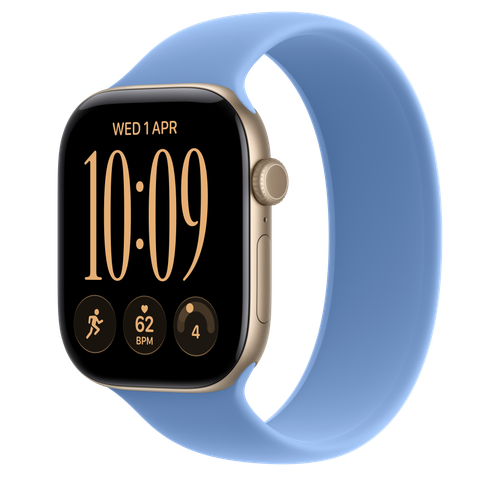 Apple Watch Series 12 GPS, 46mm Light Gold Aluminium Case with Wildflower Blue Solo Loop
