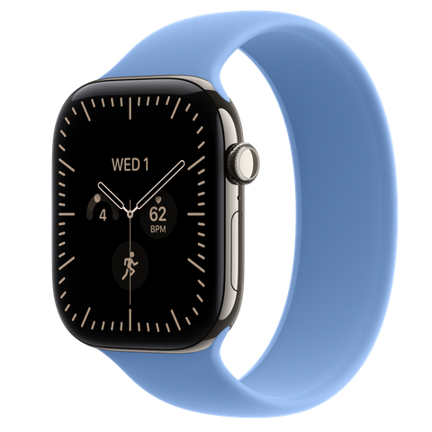 Apple Watch Series 12 GPS + Cellular, 46mm Natural Titanium Case with Wildflower Blue Solo Loop