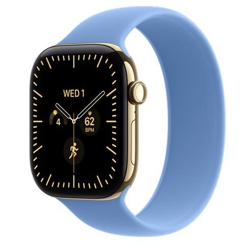 Apple Watch Series 12 GPS + Cellular, 46mm Radiant Gold Titanium Case with Wildflower Blue Solo Loop