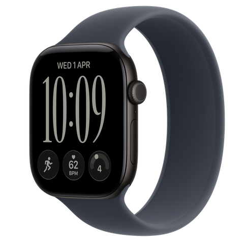 Apple Watch Series 12 GPS + Cellular, 46mm Black Aluminium Case with Navy Blue Solo Loop