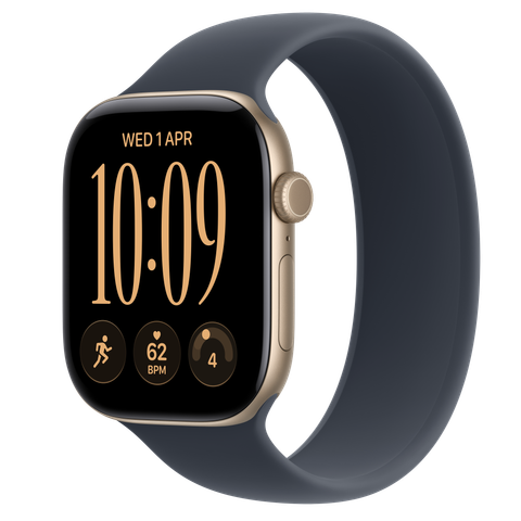 Apple Watch Series 12 GPS + Cellular, 46mm Light Gold Aluminium Case with Navy Blue Solo Loop