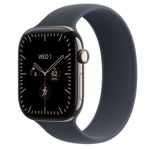 Apple Watch Series 12 GPS + Cellular, 46mm Natural Titanium Case with Navy Blue Solo Loop