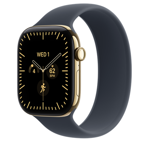 Apple Watch Series 12 GPS + Cellular, 46mm Radiant Gold Titanium Case with Navy Blue Solo Loop