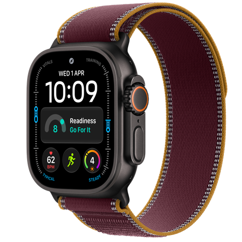 Apple Watch Ultra 4 GPS + Cellular, 49mm Black Titanium Case with Burgundy Trail Loop