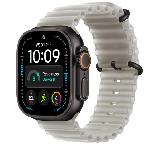 Apple Watch Ultra 4 GPS + Cellular, 49mm Black Titanium Case with Translucent Grey Ocean Band