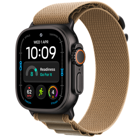 Apple Watch Ultra 4 GPS + Cellular, 49mm Black Titanium Case with Desert Alpine Loop
