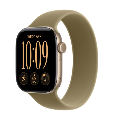 Apple Watch Series 12 GPS + Cellular, 42mm Light Gold Aluminium Case with Olive Solo Loop