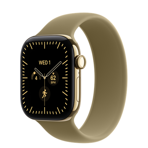 Apple Watch Series 12 GPS + Cellular, 42mm Radiant Gold Titanium Case with Olive Solo Loop