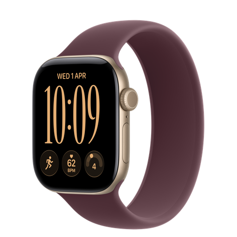 Apple Watch Series 12 GPS, 42mm Light Gold Aluminium Case with Burgundy Solo Loop