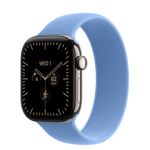 Apple Watch Series 12 GPS + Cellular, 42mm Natural Titanium Case with Wildflower Blue Solo Loop