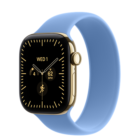 Apple Watch Series 12 GPS + Cellular, 42mm Radiant Gold Titanium Case with Wildflower Blue Solo Loop