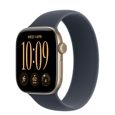 Apple Watch Series 12 GPS + Cellular, 42mm Light Gold Aluminium Case with Navy Blue Solo Loop