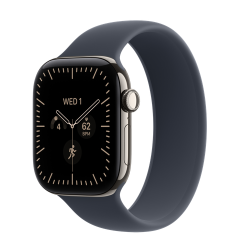 Apple Watch Series 12 GPS + Cellular, 42mm Natural Titanium Case with Navy Blue Solo Loop