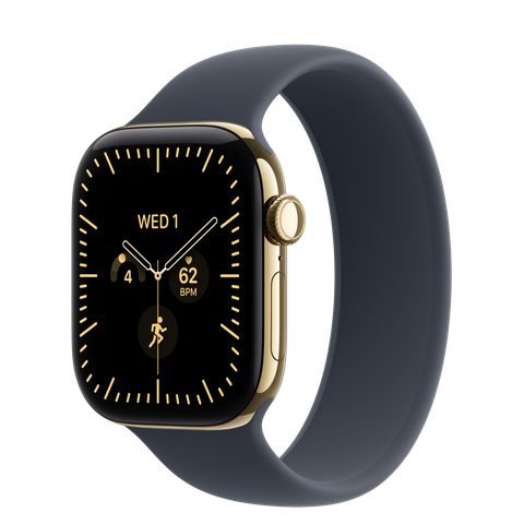 Apple Watch Series 12 GPS + Cellular, 42mm Radiant Gold Titanium Case with Navy Blue Solo Loop