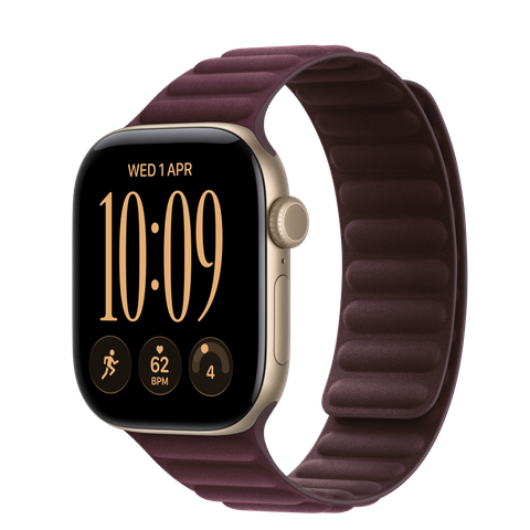 Apple Watch Series 12 GPS + Cellular, 42mm Light Gold Aluminium Case with Burgundy Magnetic Link