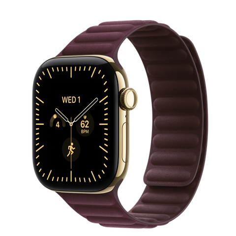 Apple Watch Series 12 GPS + Cellular, 42mm Radiant Gold Titanium Case with Burgundy Magnetic Link