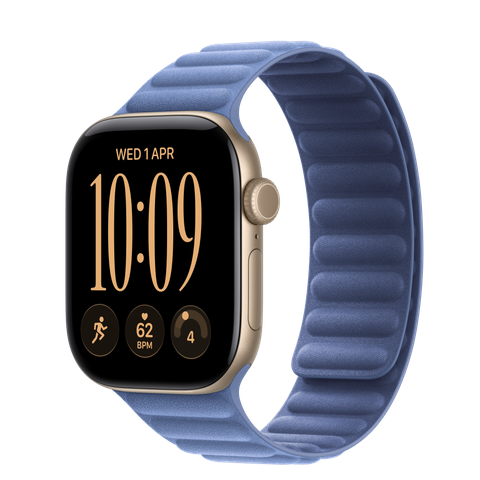 Apple Watch Series 12 GPS + Cellular, 42mm Light Gold Aluminium Case with Wildflower Blue Magnetic Link