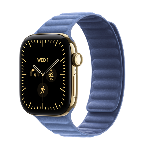 Apple Watch Series 12 GPS + Cellular, 42mm Radiant Gold Titanium Case with Wildflower Blue Magnetic Link