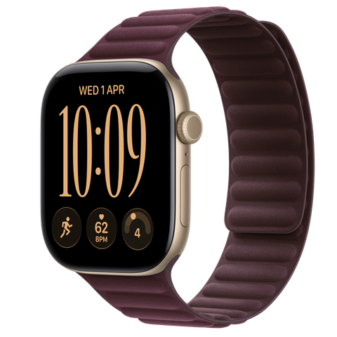 Apple Watch Series 12 GPS + Cellular, 46mm Light Gold Aluminium Case with Burgundy Magnetic Link