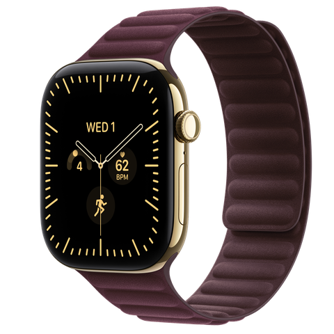 Apple Watch Series 12 GPS + Cellular, 46mm Radiant Gold Titanium Case with Burgundy Magnetic Link