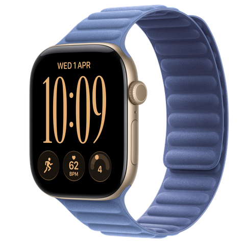 Apple Watch Series 12 GPS + Cellular, 46mm Light Gold Aluminium Case with Wildflower Blue Magnetic Link