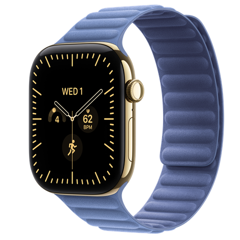 Apple Watch Series 12 GPS + Cellular, 46mm Radiant Gold Titanium Case with Wildflower Blue Magnetic Link