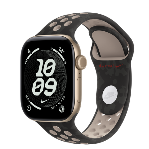 Apple Watch Series 12 GPS + Cellular, 42mm Light Gold Aluminium Case with After Dark Black Nike Sport Band