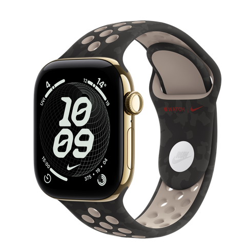 Apple Watch Series 12 GPS + Cellular, 42mm Radiant Gold Titanium Case with After Dark Black Nike Sport Band