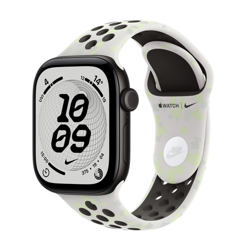 Apple Watch Series 12 GPS + Cellular, 42mm Black Aluminium Case with Essential White Nike Sport Band